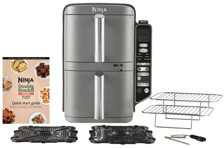 Ninja SL451EU Διπλή φριτέζα ζεστού αέρα, 2470W, 9,5L, ψηφιακό θερμόμετρο, 2 καλάθια, 6 προγράμματα, Max Crisp, Sync & Match, γκρι