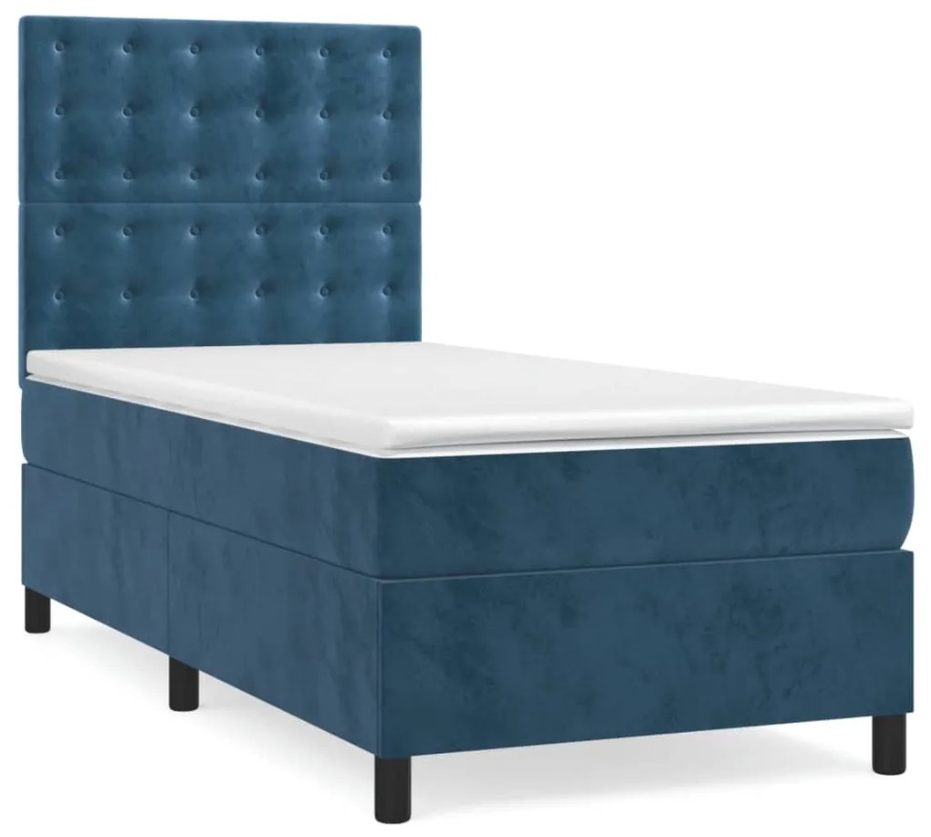 vidaXL Κρεβάτι Boxspring με Στρώμα Σκούρο Μπλε 80 x 200 εκ. Βελούδινο