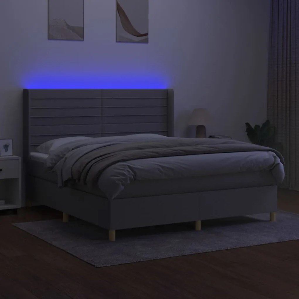 vidaXL Κρεβάτι Boxspring με Στρώμα & LED Αν.Γκρι 180x200εκ. Υφασμάτινο