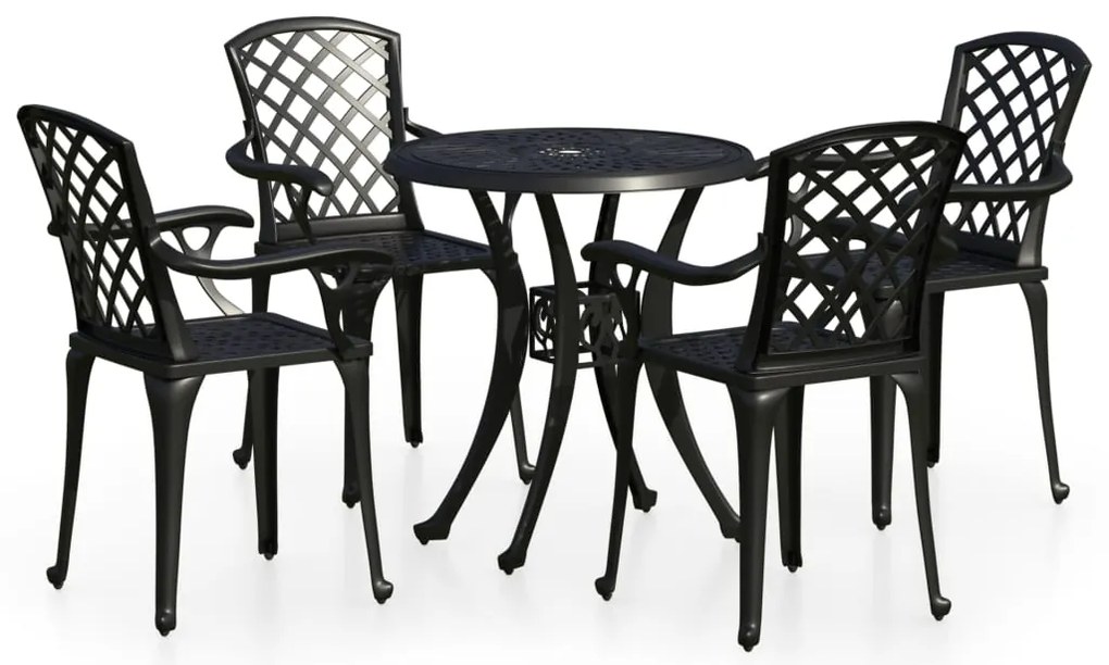 vidaXL Σετ Επίπλων Bistro 5 Τεμαχίων Μαύρο από Χυτό Αλουμίνιο