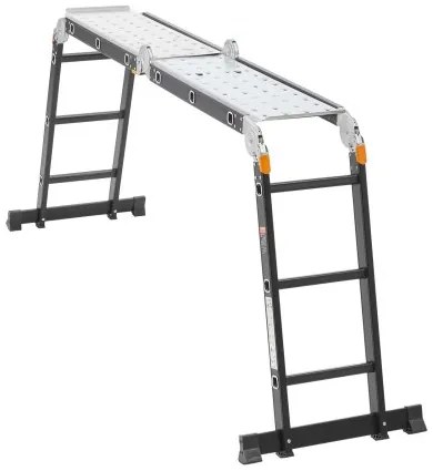 VEVOR Multi-Purpose Folding Ladder 7-in-1 3 Step 12ft with Scaffolding Plank