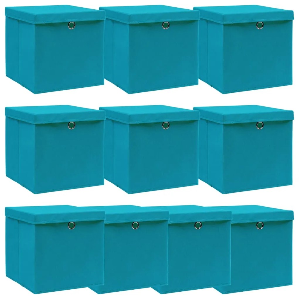 Κουτιά Αποθήκευσης με Καπάκια 10 τεμ Γαλάζια 32x32x32εκ Ύφασμα