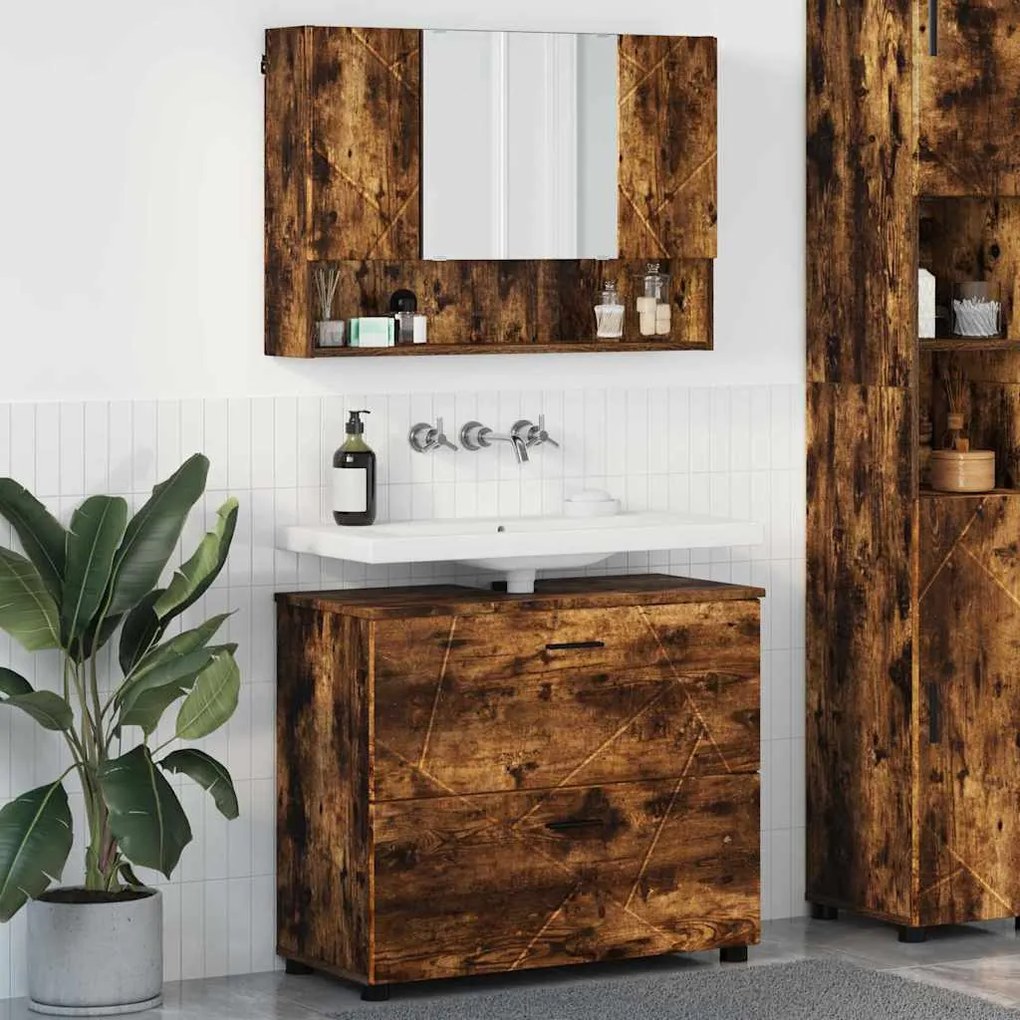 vidaXL Σετ Επίπλων Μπάνιου 2 pcs Καπνιστή δρυς 76,5 x 35 x 64 εκ