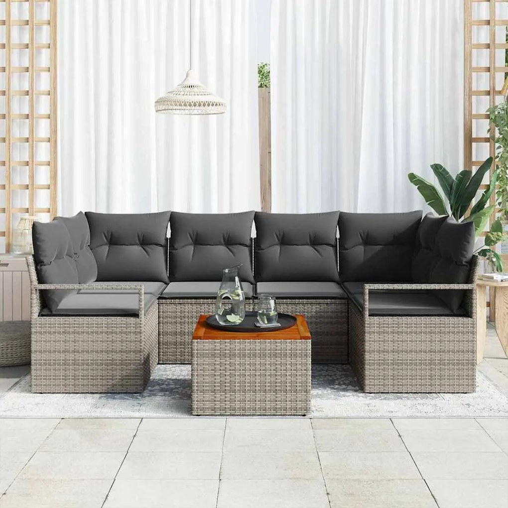 vidaXL Σετ Καναπέ Κήπου με μαξιλάρι 7 pcs Γκρι Πολυ ράταν