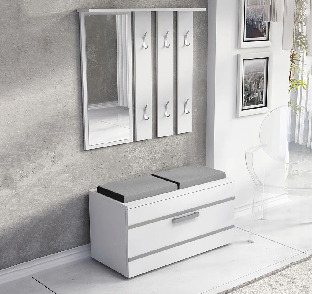 Σετ διαδρόμου Mandeville 103, 85x35cm, 31 kg, Καθρέφτης, Άσπρο, Πλαστικοποιημένη μοριοσανίδα, Τοίχου, Εντοιχισμένη | Epipla1.gr
