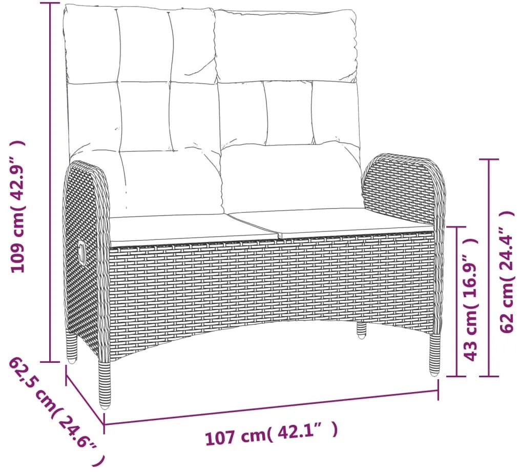 vidaXL Σετ Τραπεζαρίας Κήπου 2 τεμ. Γκρι Συνθ. Ρατάν με Μαξιλάρια