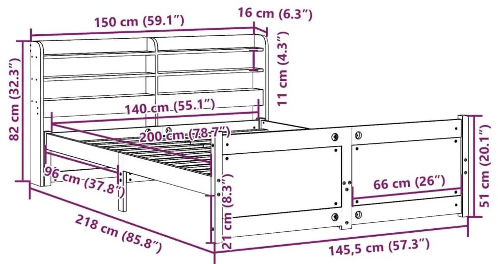 Πλαίσιο Κρεβατιού με Κεφαλάρι 140x200 εκ. από Μασίφ Ξύλο Πεύκου - Καφέ