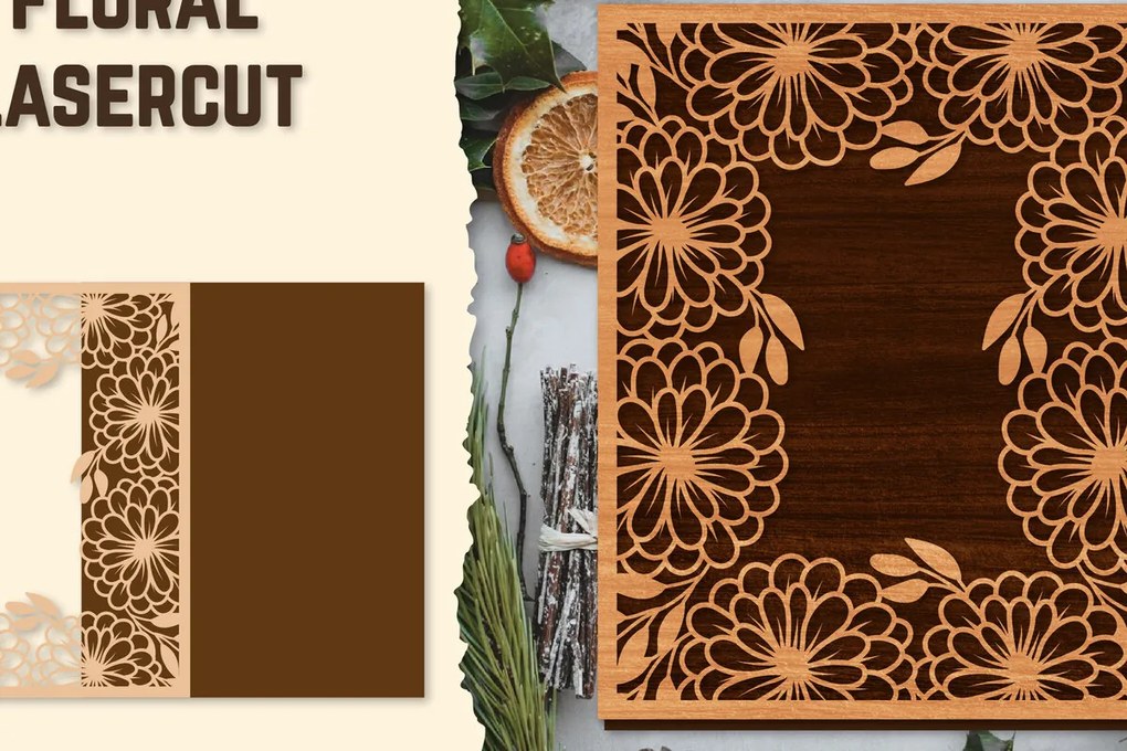 Intra απο ξύλο plywood  Χρώμα wenge 3mm-4mm πάχος - Κορνίζα Photo Floral Lasercut Δίασταση 20x25 cm INTRAFABR-111065415