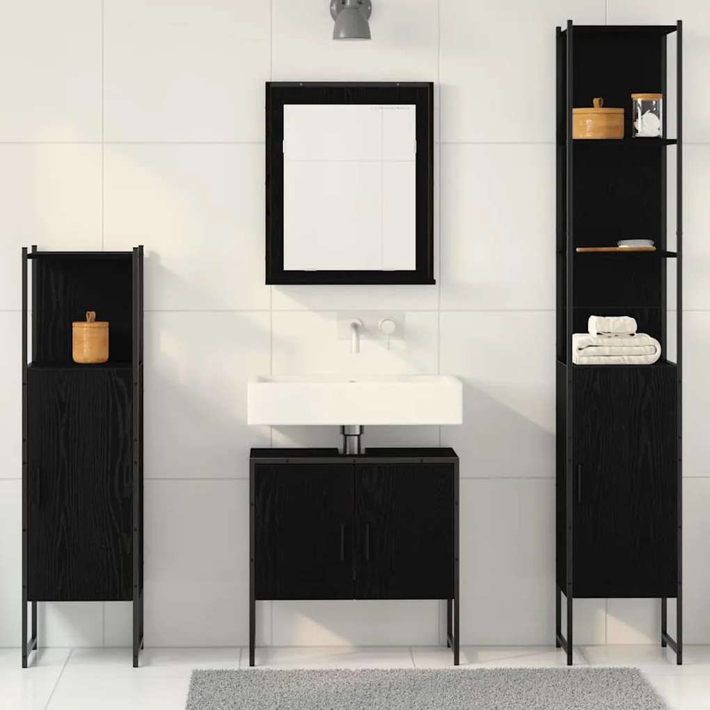 vidaXL Σετ Επίπλων Μπάνιου με πόρτα 4 pcs Μαύρο 33 x 33 x 185.5 εκ