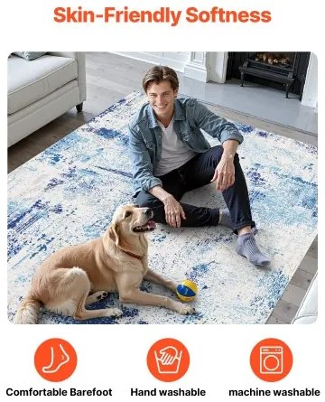 VEVOR Large Area Rug 5x7 ft Anti-Skid and Tear-Resistant Floor Mat Modern Blue