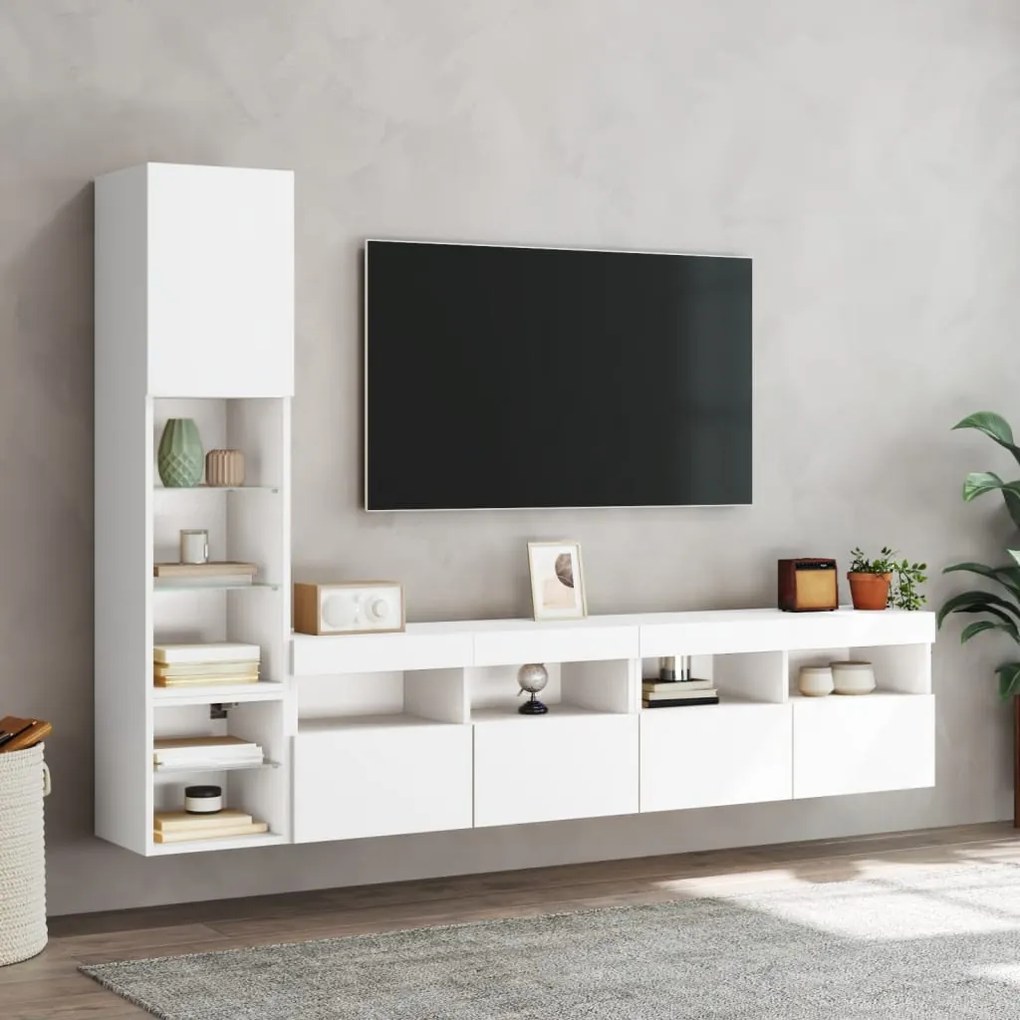 vidaXL Έπιπλα Τοίχου Τηλεόρασης 4 τεμ LED Λευκά από Επεξεργασμένο Ξύλο