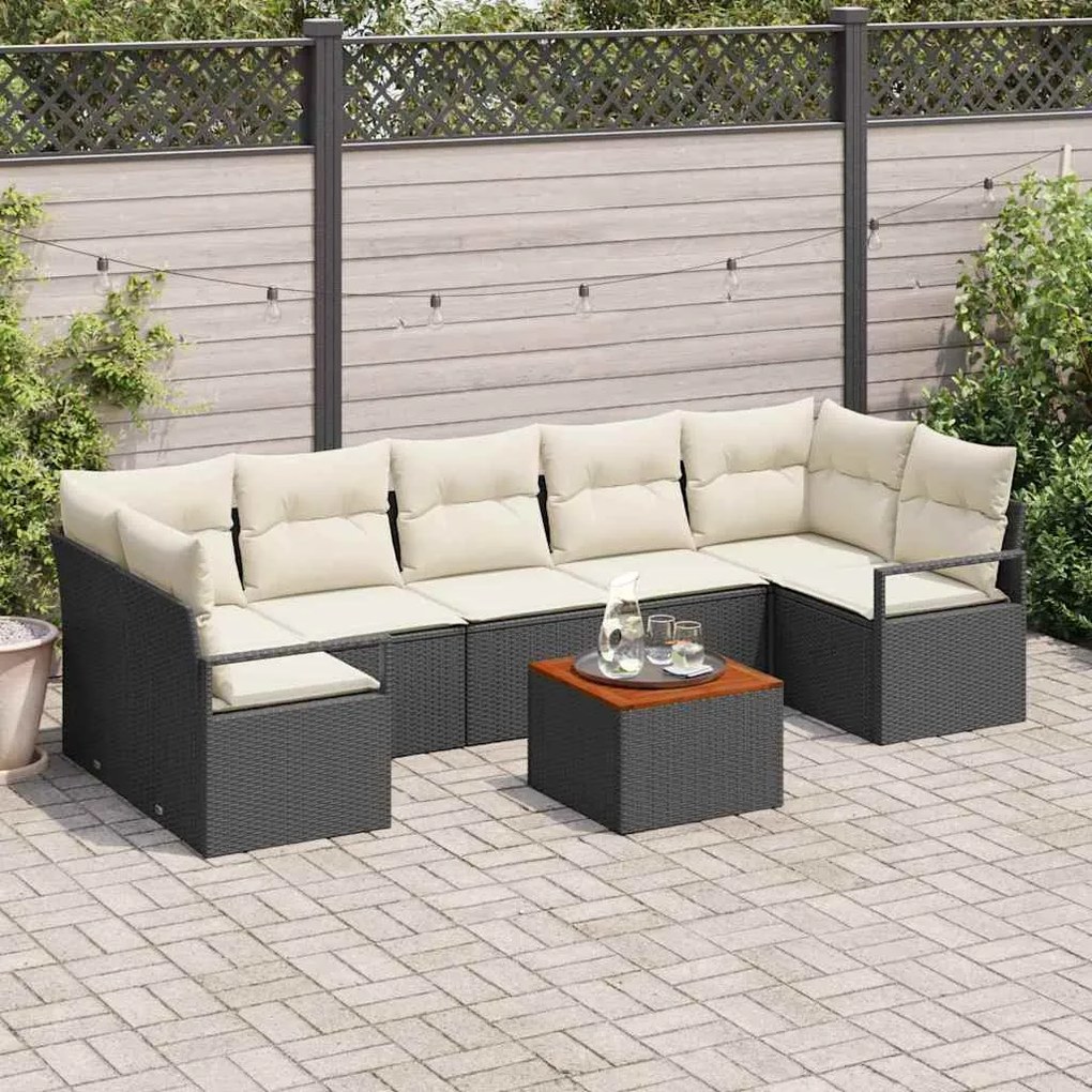 vidaXL Σετ Καναπέ Κήπου με μαξιλάρι 8 pcs Μαύρο Πολυ ράταν