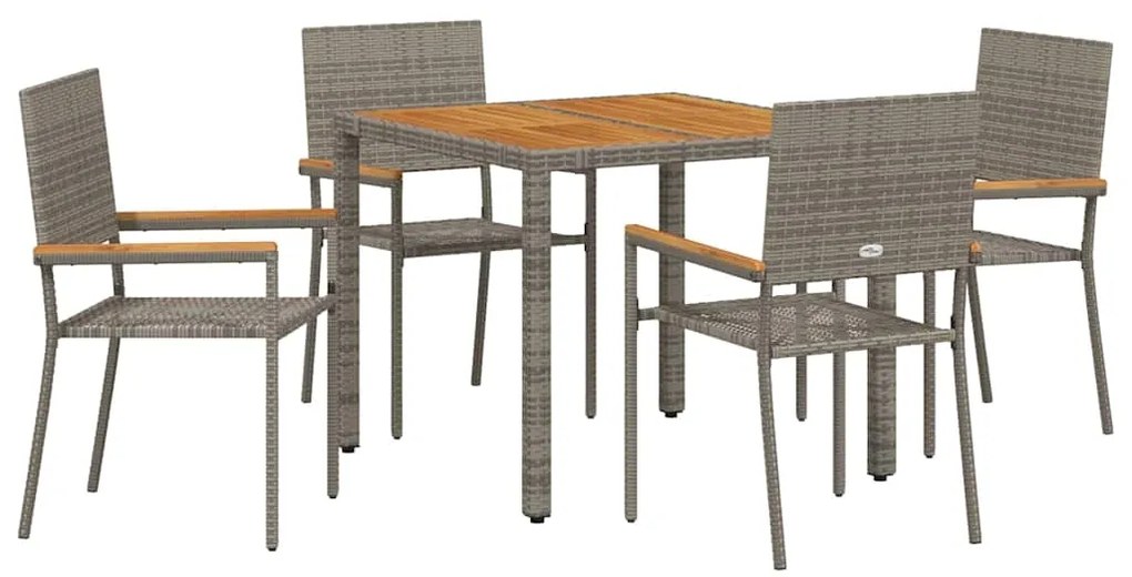 vidaXL Σέτ φαγητού για κήπο 5 pcs Γκρι 90 x 90 x 75 cm συνθετικό ρατάν
