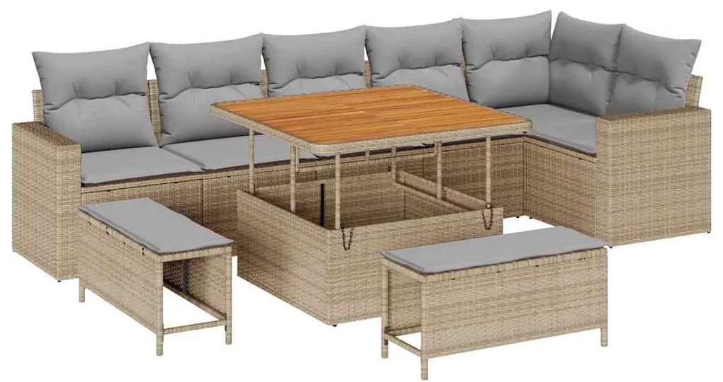 vidaXL Σετ Καναπέ Κήπου 9 pcs Μπεζ συνθετικό ρατάν