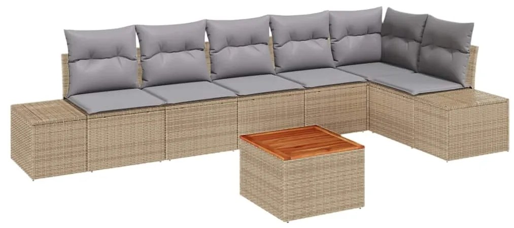 vidaXL Σετ Καναπέ Κήπου με μαξιλάρι 7 pcs Μπεζ Πολυ ράταν