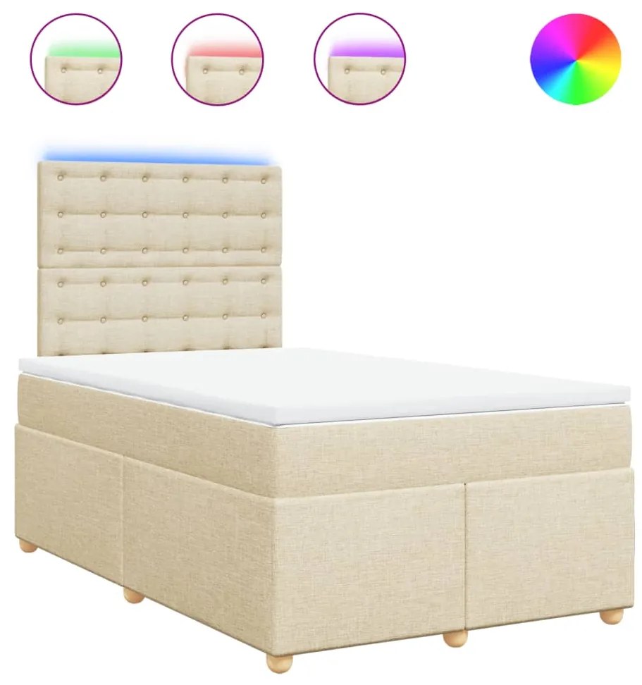 vidaXL Κρεβάτι Boxspring με Στρώμα Κρεμ 120x200 εκ. Υφασμάτινο