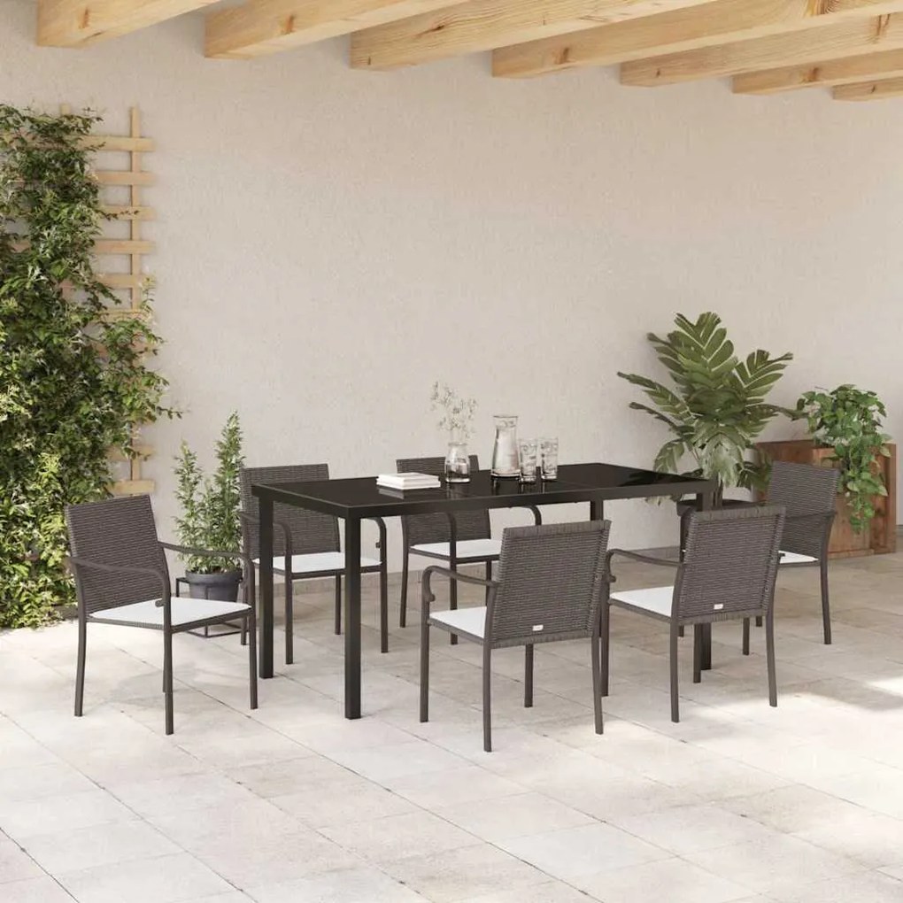 vidaXL Σέτ φαγητού για κήπο 7 pcs Καφέ Πολυ ράταν