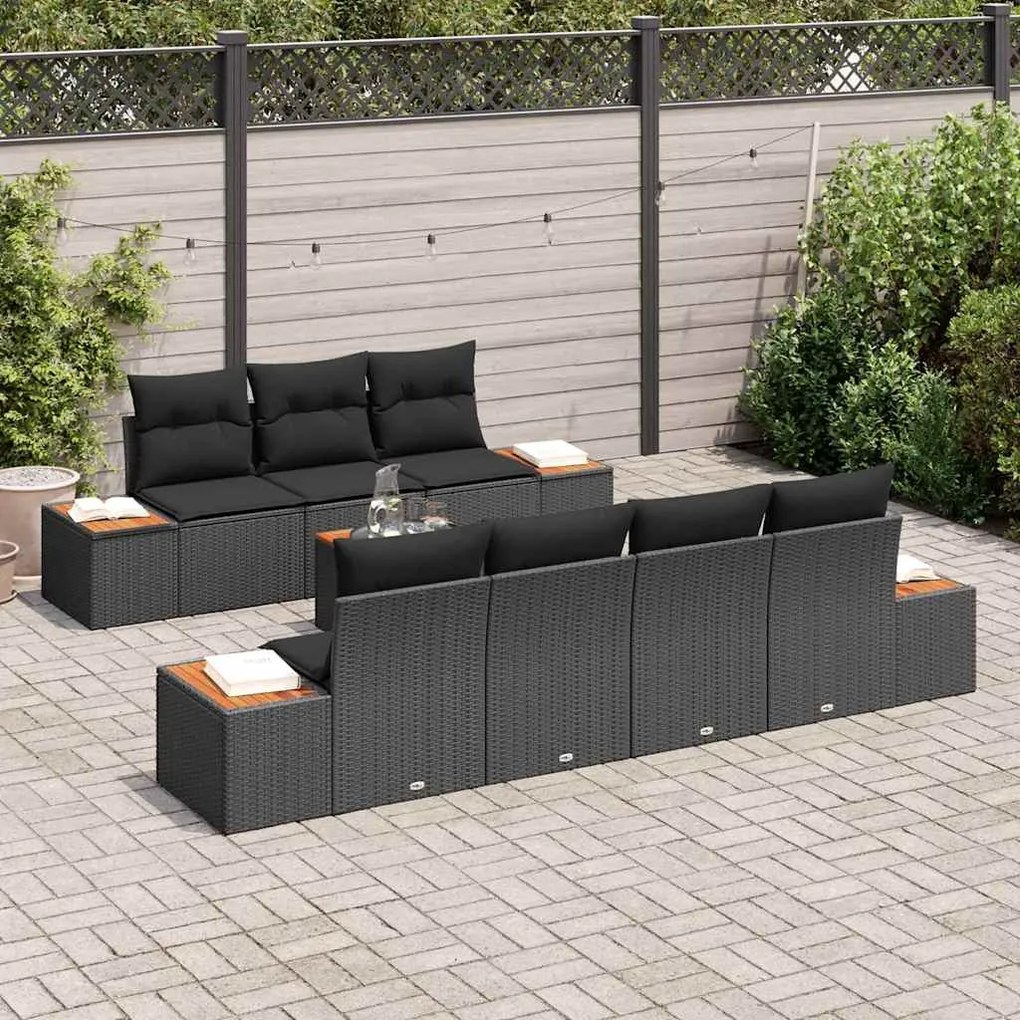 vidaXL Σετ Καναπέ Κήπου με μαξιλάρι 8 pcs Μαύρο Πολυ ράταν