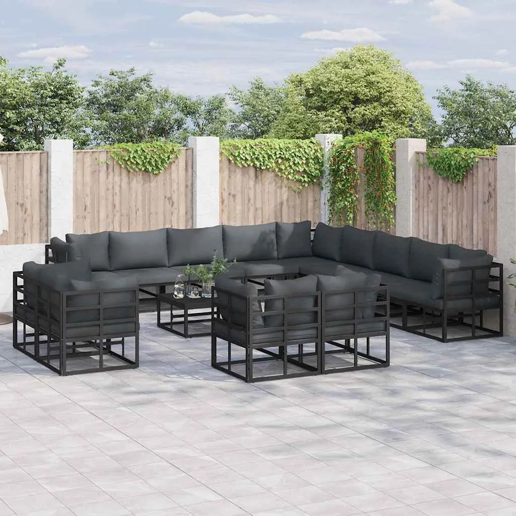 vidaXL Σετ Καναπέ Κήπου 14 pcs Μαύρο 70 x 70 x 32 εκ Αλουμίνιο