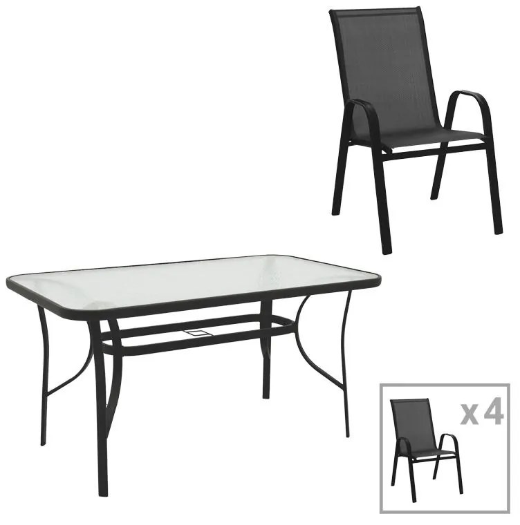 Σετ κήπου - Τραπεζαρία Calan - Ensure 5 τεμ. μέταλλο - γυαλί μαύρο 140x80x70 εκ. 140x80x70 εκ.