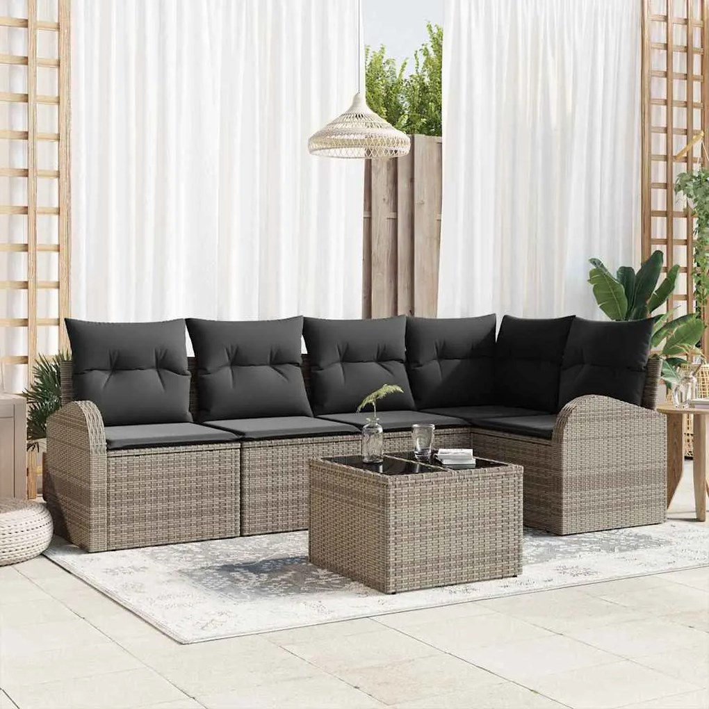 vidaXL Σετ Καναπέ Κήπου με μαξιλάρι 6 pcs Γκρι Πολυ ράταν