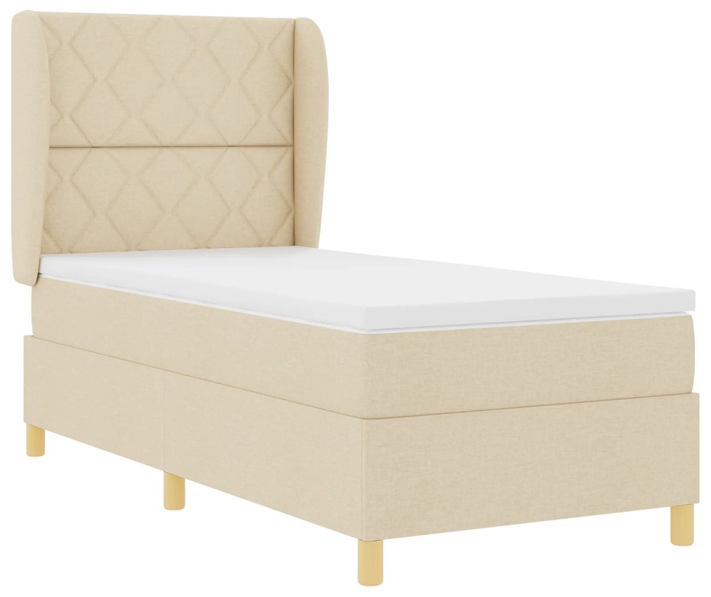 vidaXL Κρεβάτι Box Spring με Στρώμα Κρεμ 90x200 εκ. Υφάσματος