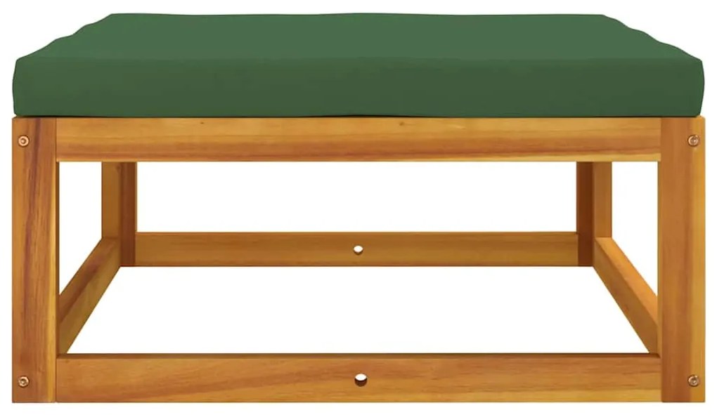 vidaXL Υποπόδιο Κήπου από Μασίφ Ξύλο Ακακίας με Πράσινο Μαξιλάρι