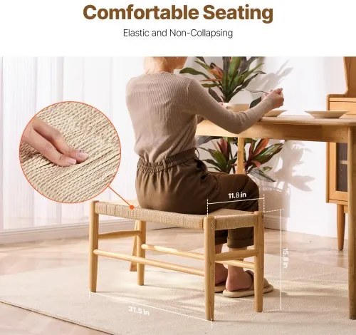 VEVOR Rattan Bench Wooden Bench 31.5 Inches for Entryway Living Room &amp; Bedroom
