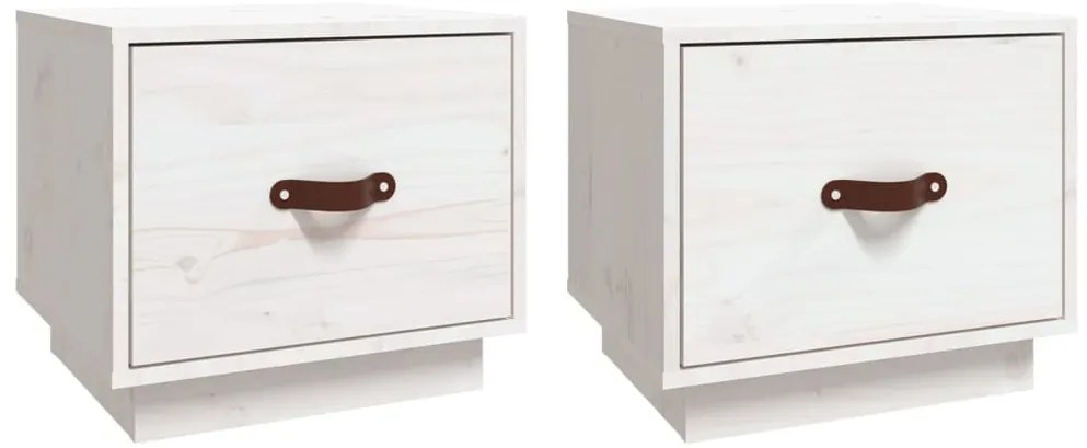vidaXL Κομοδίνα 2 τεμ. Λευκά 40 x 34 x 35 εκ. από Μασίφ Ξύλο Πεύκου