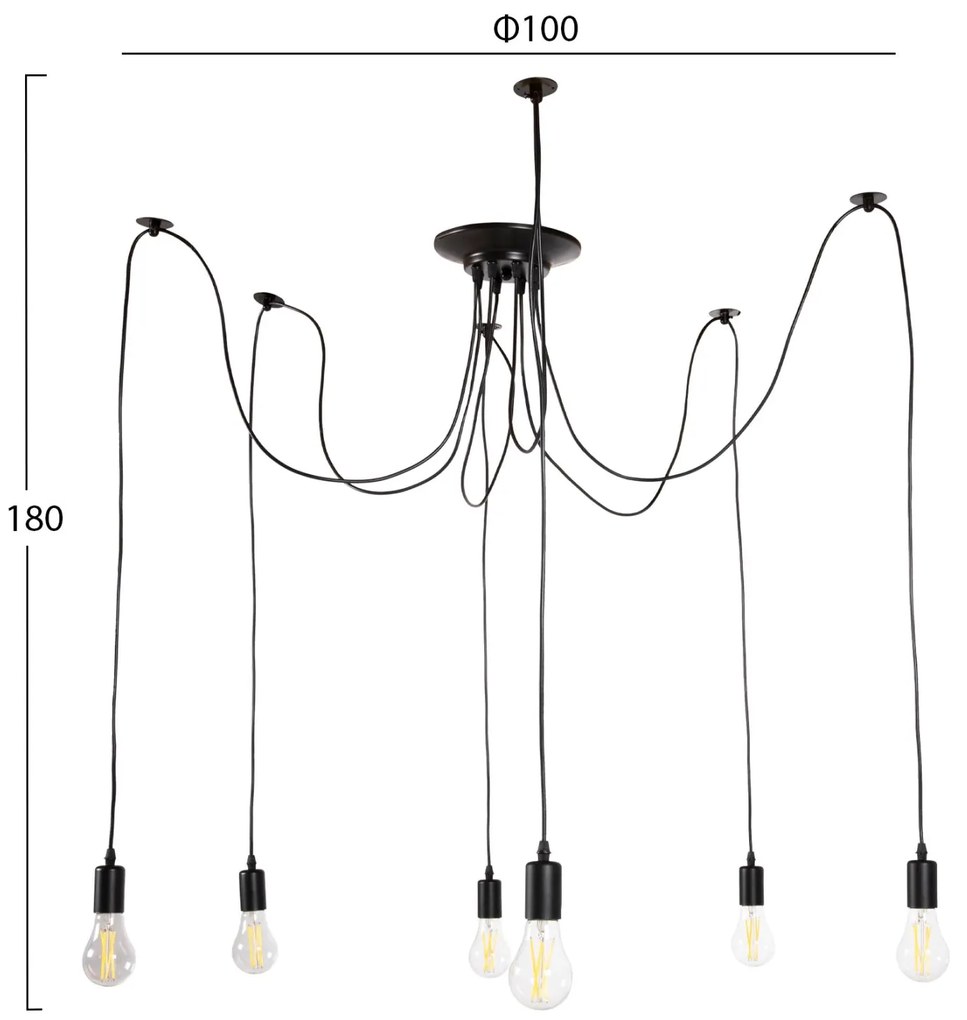 ΦΩΤΙΣΤΙΚΟ ΟΡΟΦΗΣ ΚΡΕΜΑΣΤΟ 6-ΦΩΤΟ  ΜΑΥΡΟ ΜΕΤΑΛΛΙΚΟ-ΜΑΥΡΑ ΚΑΛΩΔΙΑ Φ100x180Υ 100x100x180 εκ.