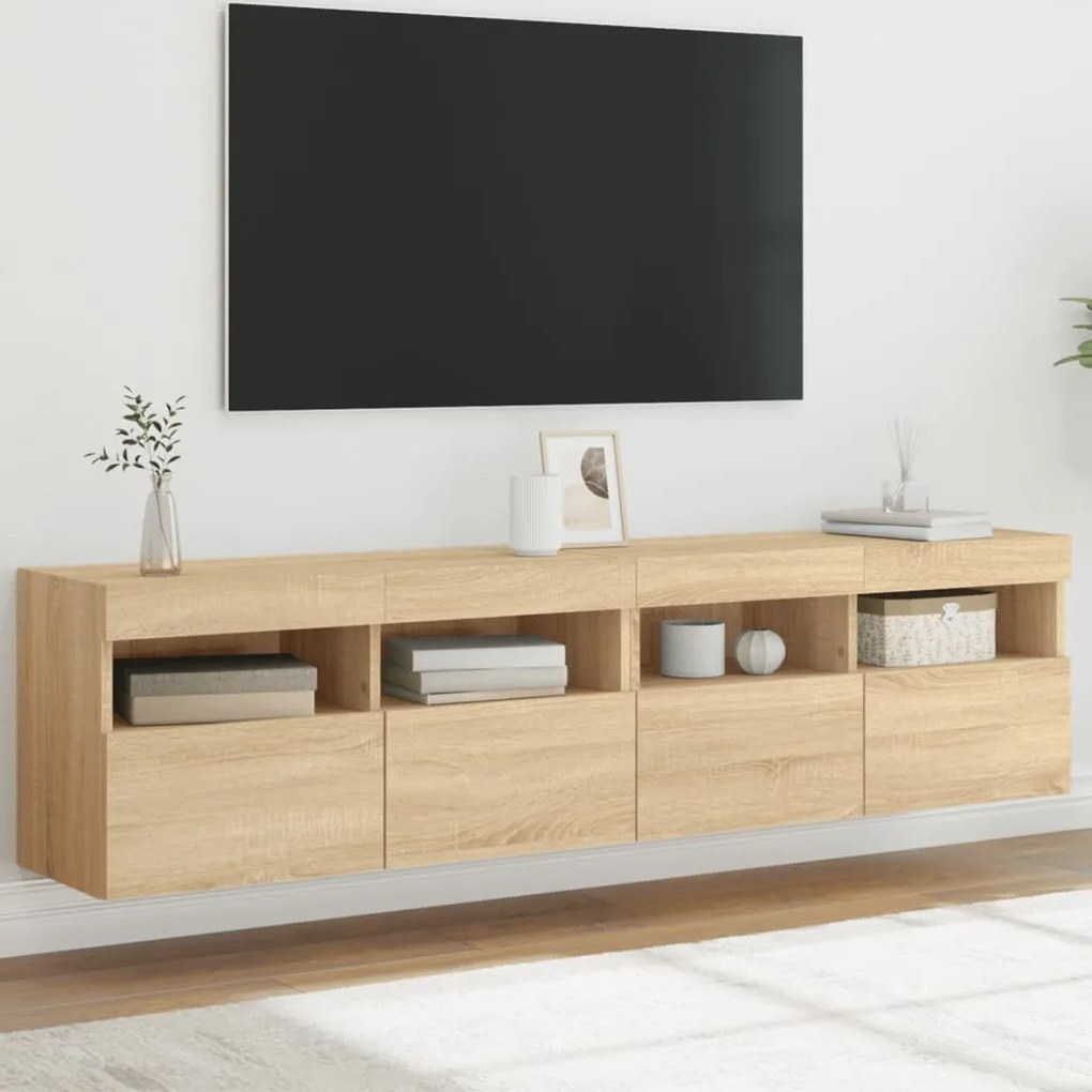 Έπιπλα Τοίχου Τηλ. με LED 2 Τεμ. Sonoma Δρυς 80x30x40 εκ.