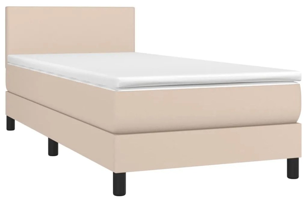 Κρεβάτι Boxspring με Στρώμα Καπουτσίνο 90x190εκ.από Συνθ. Δέρμα - Καφέ