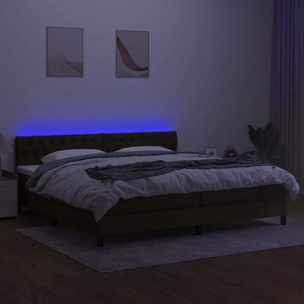 Κρεβάτι Boxspring με Στρώμα &amp; LED Σκ.Καφέ 200x200 εκ Υφασμάτινο - Καφέ