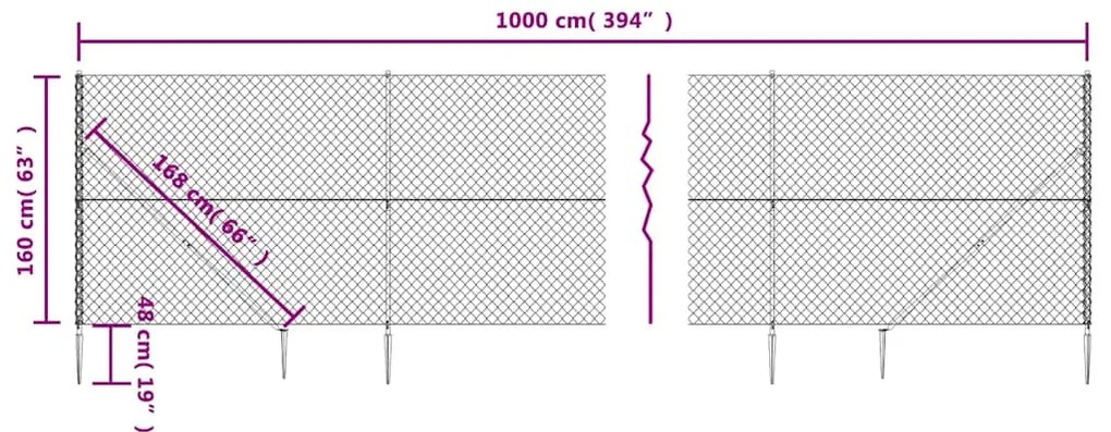 vidaXL Συρματόπλεγμα Περίφραξης Ασημί 1,6 x 10 μ. με Καρφωτές Βάσεις