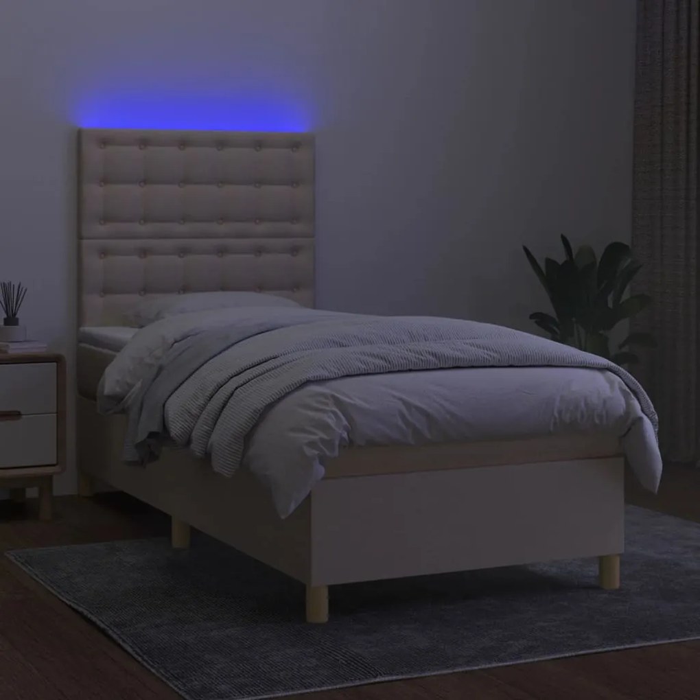 vidaXL Κρεβάτι Boxspring με Στρώμα & LED Κρεμ 80x200 εκ. Υφασμάτινο