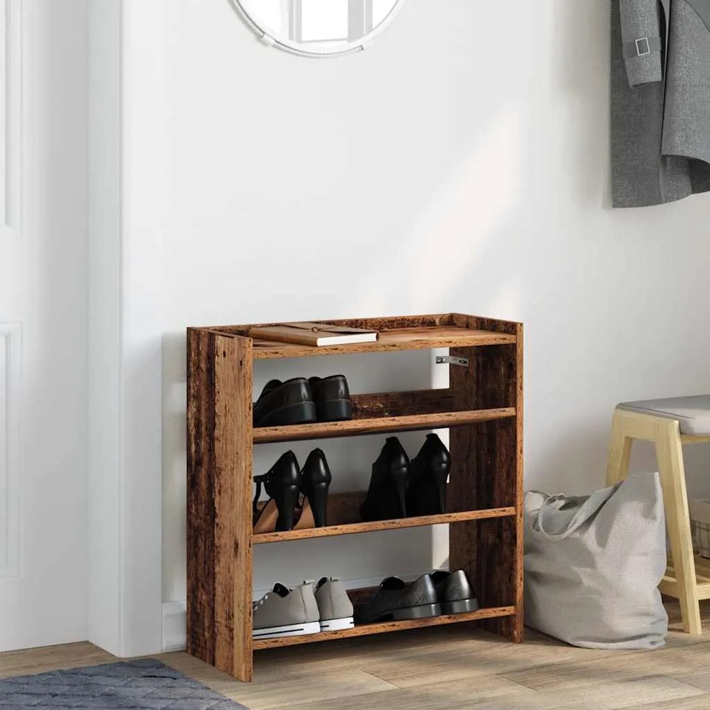 Ράφι παπουτσιών Παλιό ξύλο 60x25x62 cm Κατασκευασμένο ξύλο - Καφέ