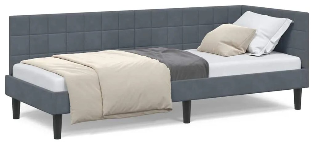 vidaXL Κρεβάτι Γωνίας με κεφαλάρι Σκούρο Γκρι 80 εκ x 200 εκ Βελούδο