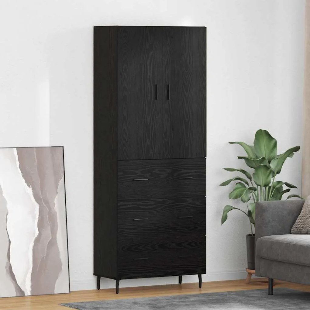 Highboard Μαύρη δρυς 69,5 x 34 x 180 εκ. Σύνθετο Ξύλο και Γυαλί