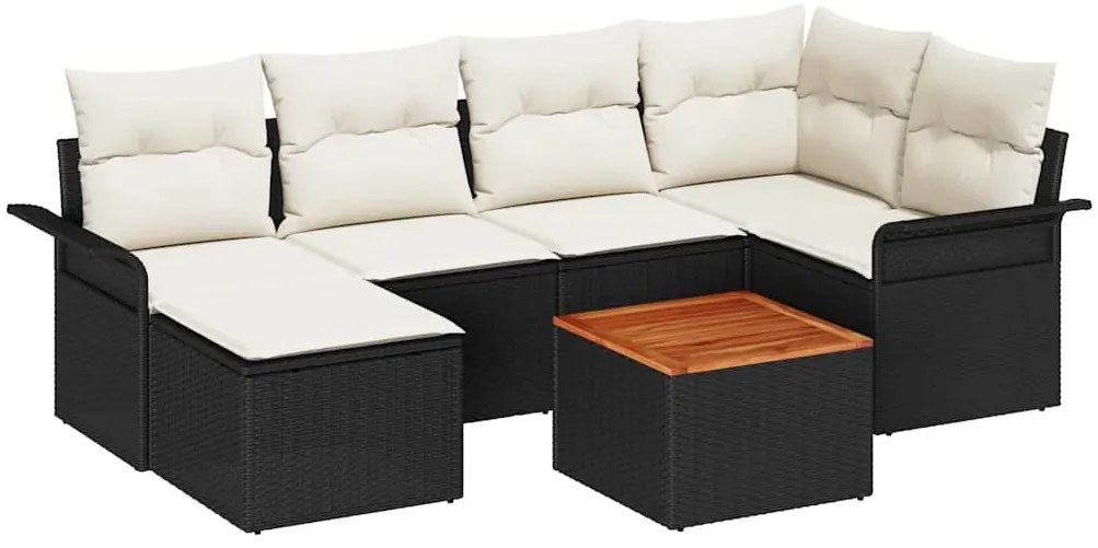vidaXL Σετ Καναπέ Κήπου με μαξιλάρι 7 pcs Μαύρο και Κρέμα