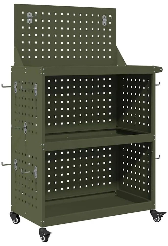 vidaXL Καρότσι εργαλείων με ράφι Λαδί 65 x 35 x 111 εκ Κρύα χάλυβας