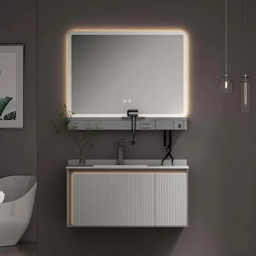 Σετ Επίπλου Mπάνιου GREYS 100 Plywood Light Grey 100x50x135 εκ.