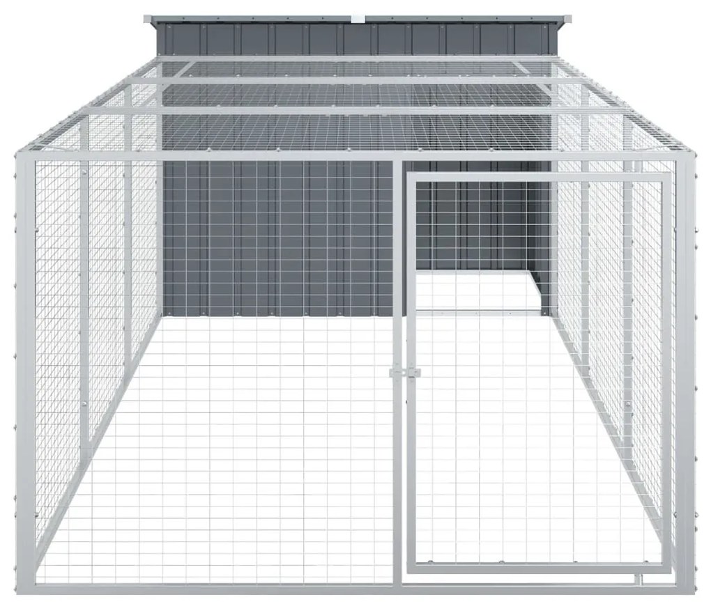 Σπιτάκι Σκύλου με Αυλή Ανθρακί 153x396x110 εκ. Γαλβαν. Χάλυβας - Ανθρακί