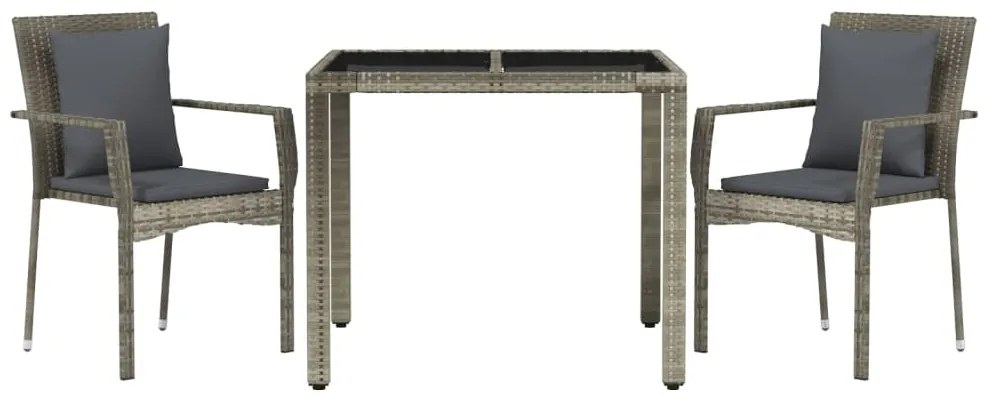 vidaXL Σετ Τραπεζαρίας Κήπου 3 τεμ. Γκρι Συνθ. Ρατάν με Μαξιλάρια