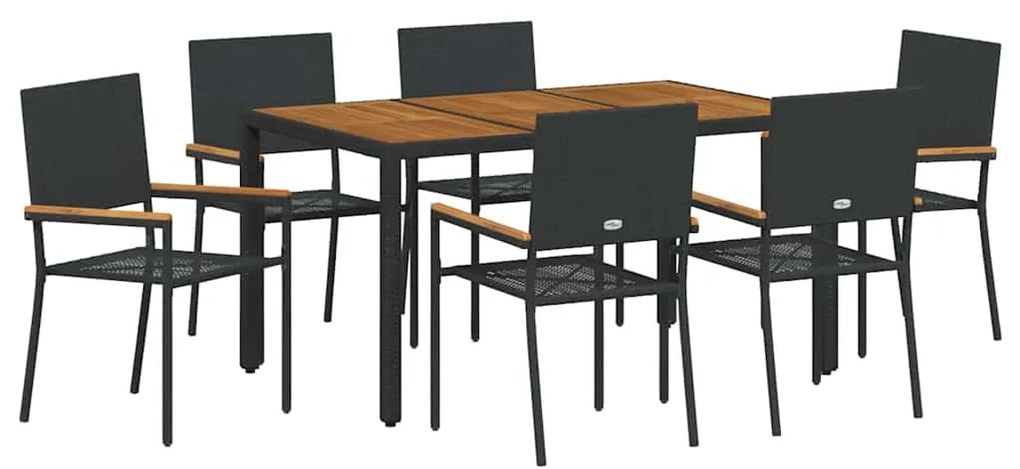 vidaXL Σέτ φαγητού για κήπο 7 pcs Μαύρος, Ξύλο 150 x 90 x 75 cm