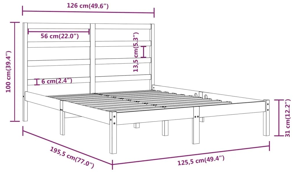 vidaXL Πλαίσιο Κρεβατιού Λευκό 120x190 εκ. Μασίφ Ξύλο Small Double