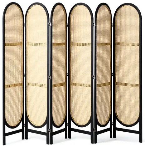 VEVOR 6 Panel Room Divider Hand-Woven Rattan Folding Privacy Screens Brown