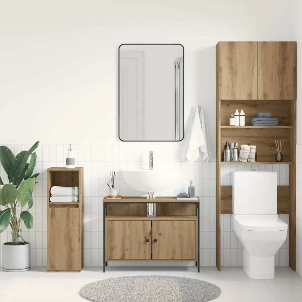 vidaXL Ντουλάπι νιπτήρα μπάνιου με ράφι artisan δρυς 80 x 30 x 60 cm