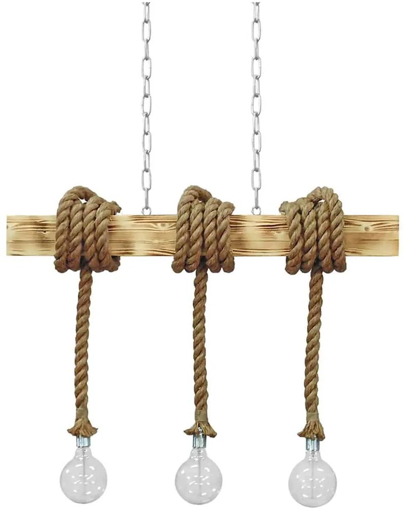 Φωτιστικό Οροφής Τρίφωτο MR-10 31-0515  Brown Wood, Rope