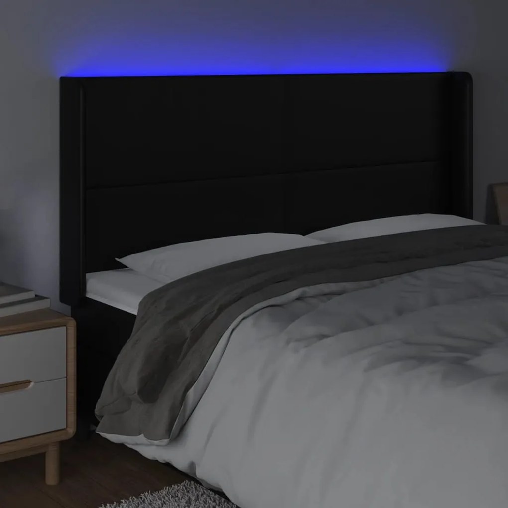 Κεφαλάρι Κρεβατιού LED Μαύρο 203x16x118/128 εκ. Συνθετ. Δέρμα 3123876
