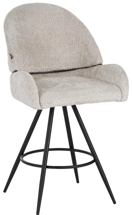 Σκαμπό μπαρ περιστρεφόμενο Morea pakoworld μπουκλέ ύφασμα σε μπεζ απόχρωση με μαύρα μεταλλικά πόδια